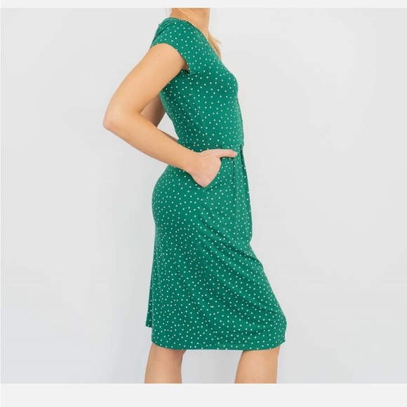 Boden Green Polka Dot Dress w/ Pockets V-Neck US Size 2 - Picture 5 of 14